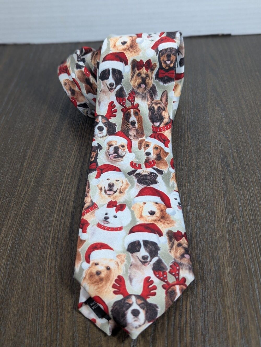 Tie Tales Novelty Necktie Christmas Dogs Santa Hats Lab Pug Poodle Kitsch Funny